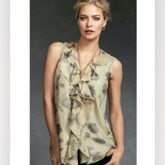 CAbi - Silk Ruffle Floral Sleeveless Blouse - size S - Picture 1 of 8